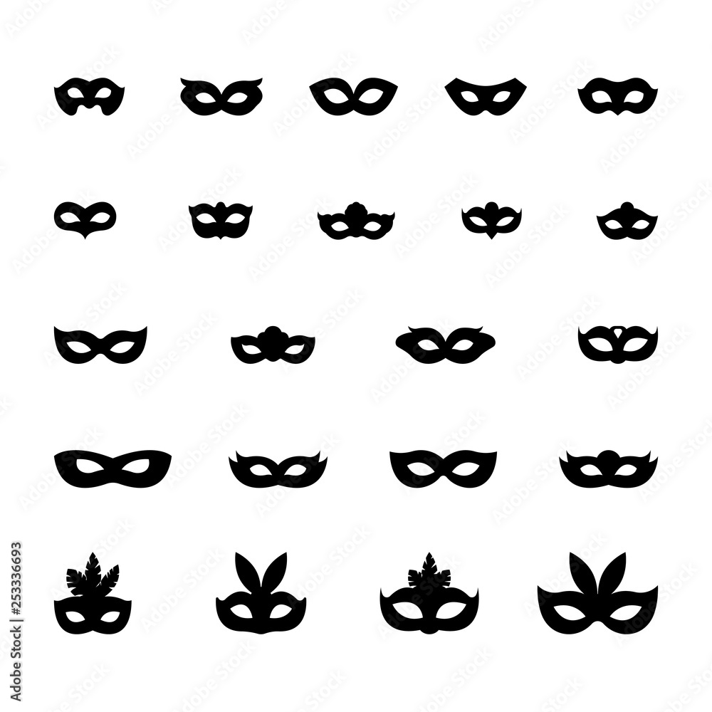 festive masks silhouette in black on a white background festive masks silhouette in black on a white background