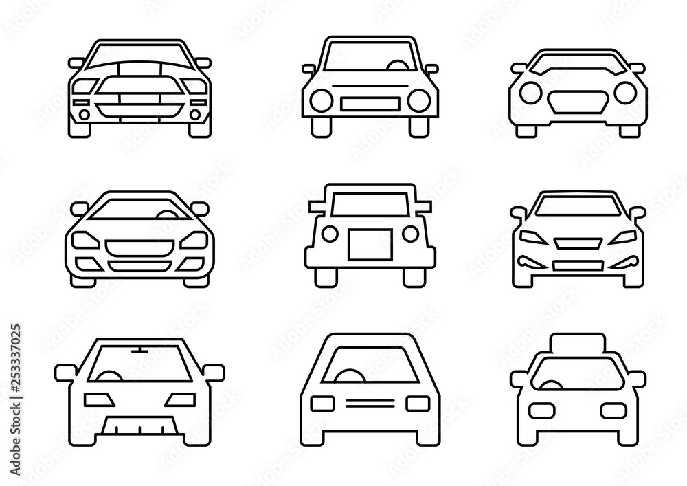 Fototapeta thin line icons set,transportation,Car front,vector illustrations