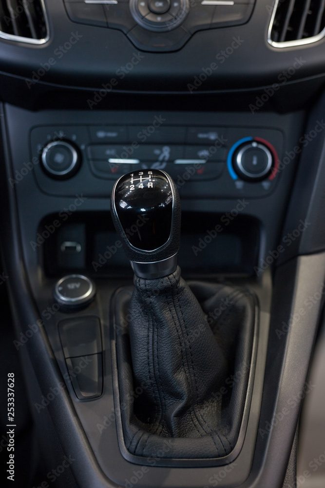 Modern manual transmission in the new car. Modern transportation. Modern manual transmission in the new car. Modern transportation.