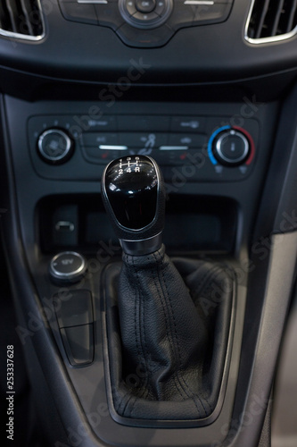 Modern manual transmission in the new car. Modern transportation. © tikhomirovsergey