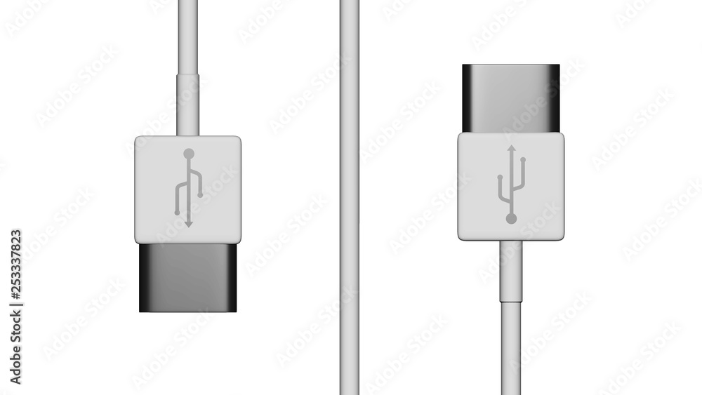 3d rendering of USB4 cable isolated on white background 3d rendering of USB4 cable isolated on white background