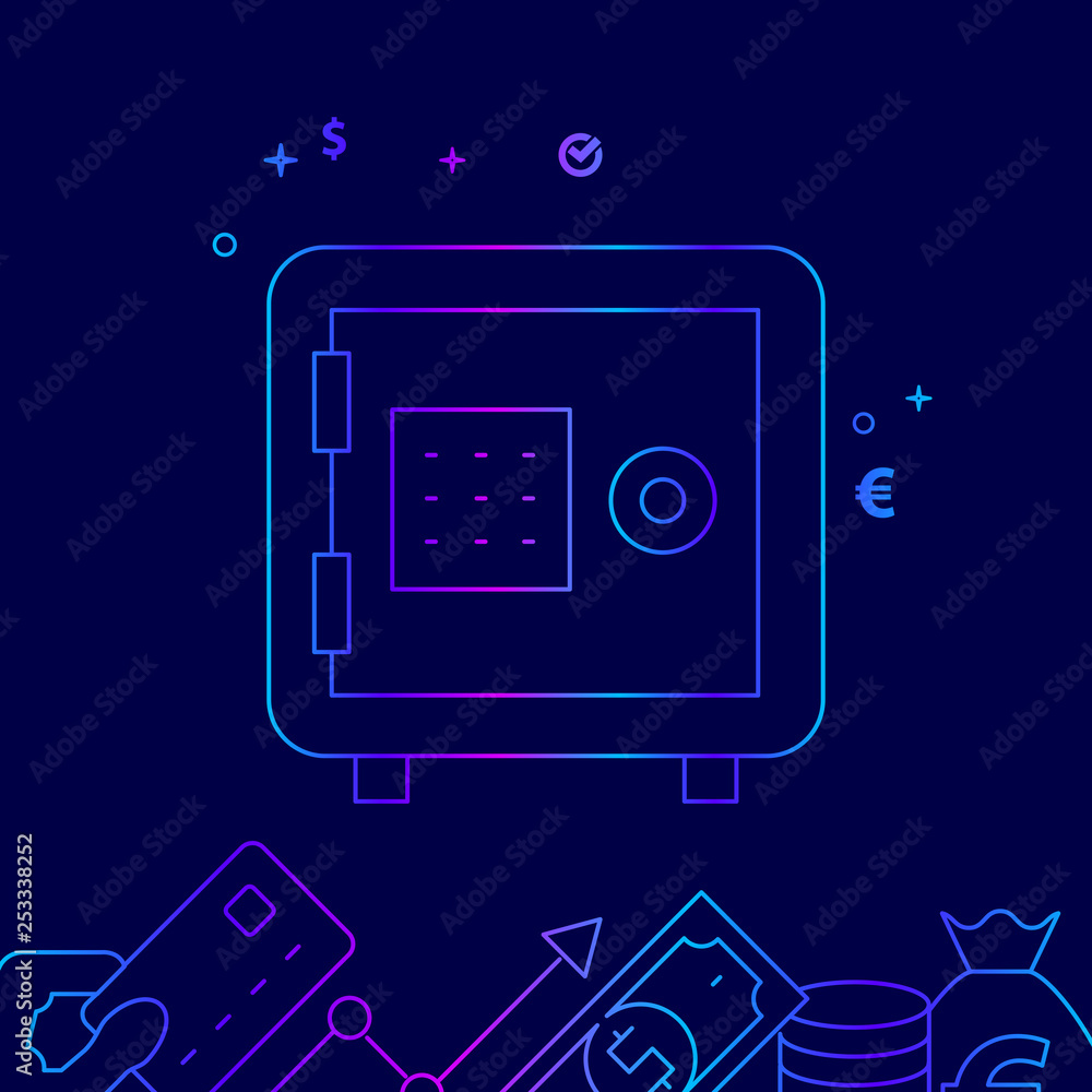 Safe, Deposit Vector Line Icon, Illustration on a Dark Blue Background. Related Bottom Border Safe, Deposit Vector Line Icon, Illustration on a Dark Blue Background. Related Bottom Border