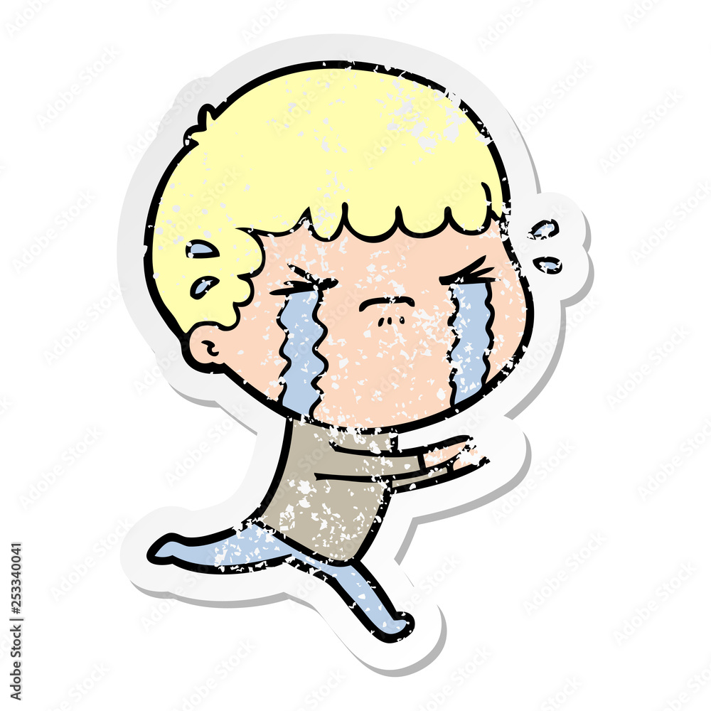 Fototapeta premium distressed sticker of a cartoon man crying