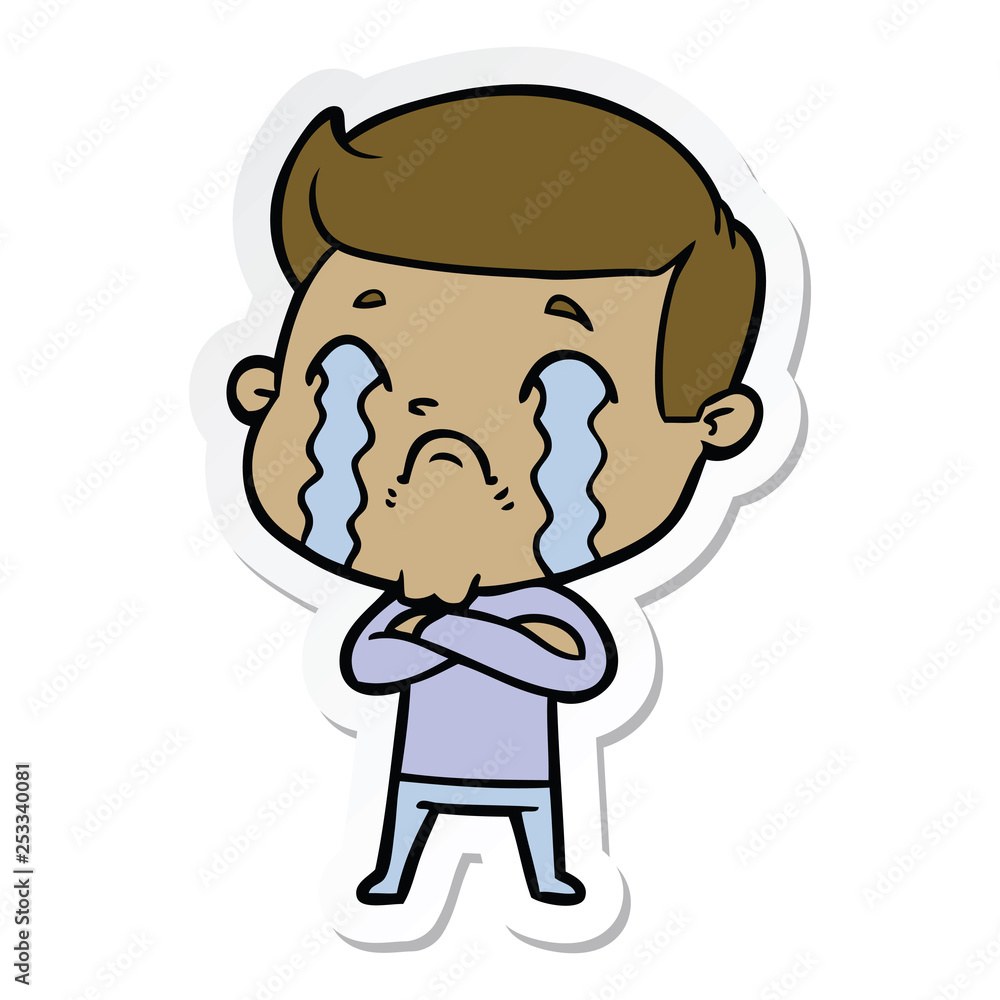 sticker of a cartoon man crying sticker of a cartoon man crying