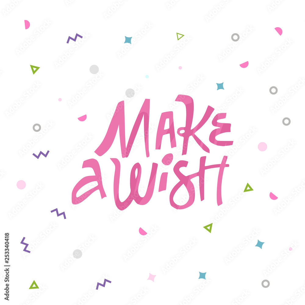 Make a wish hand drawn vector pink lettering.