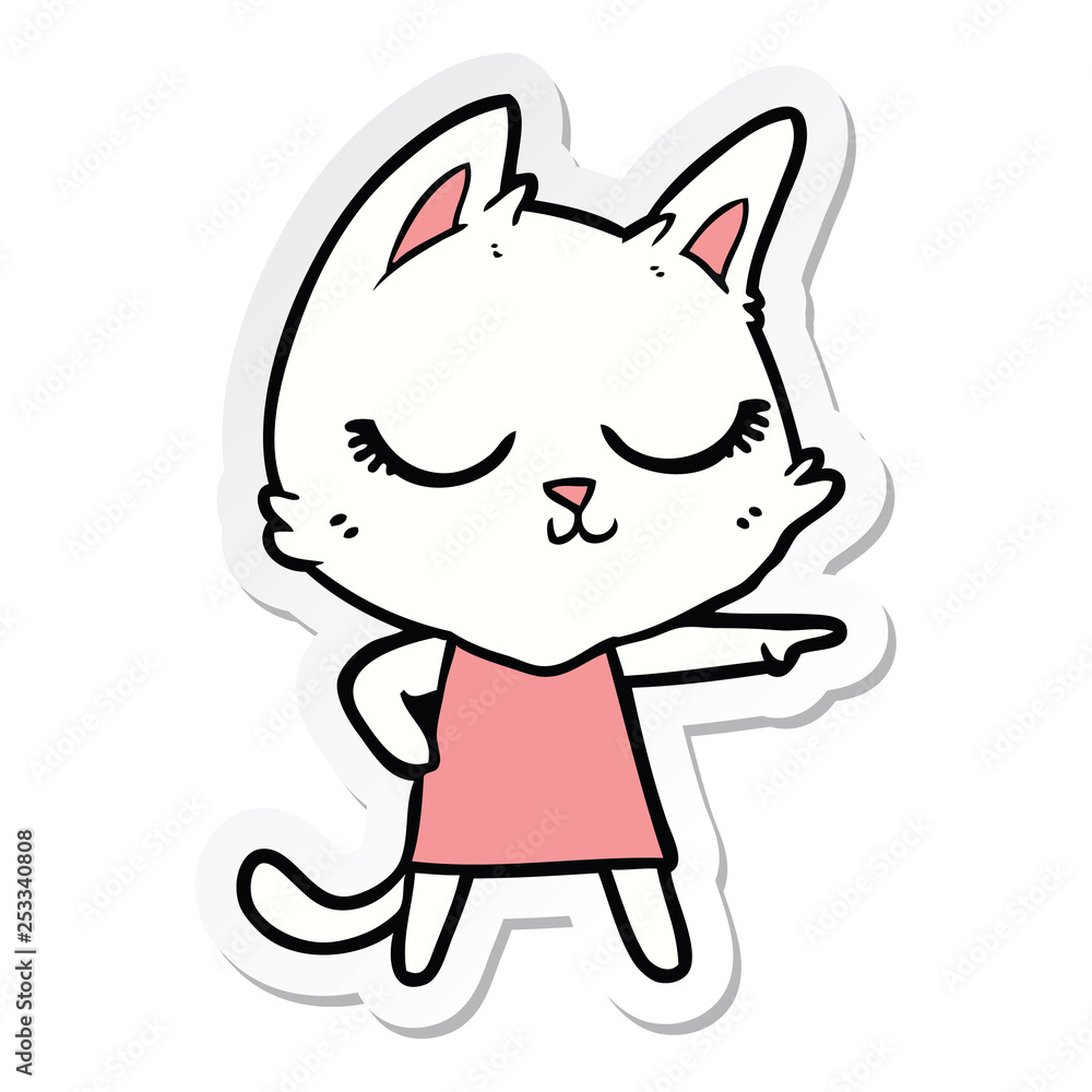 sticker of a calm cartoon cat girl pointing sticker of a calm cartoon cat girl pointing