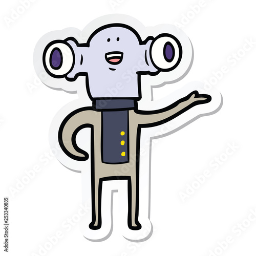 sticker of a friendly cartoon alien gesturing