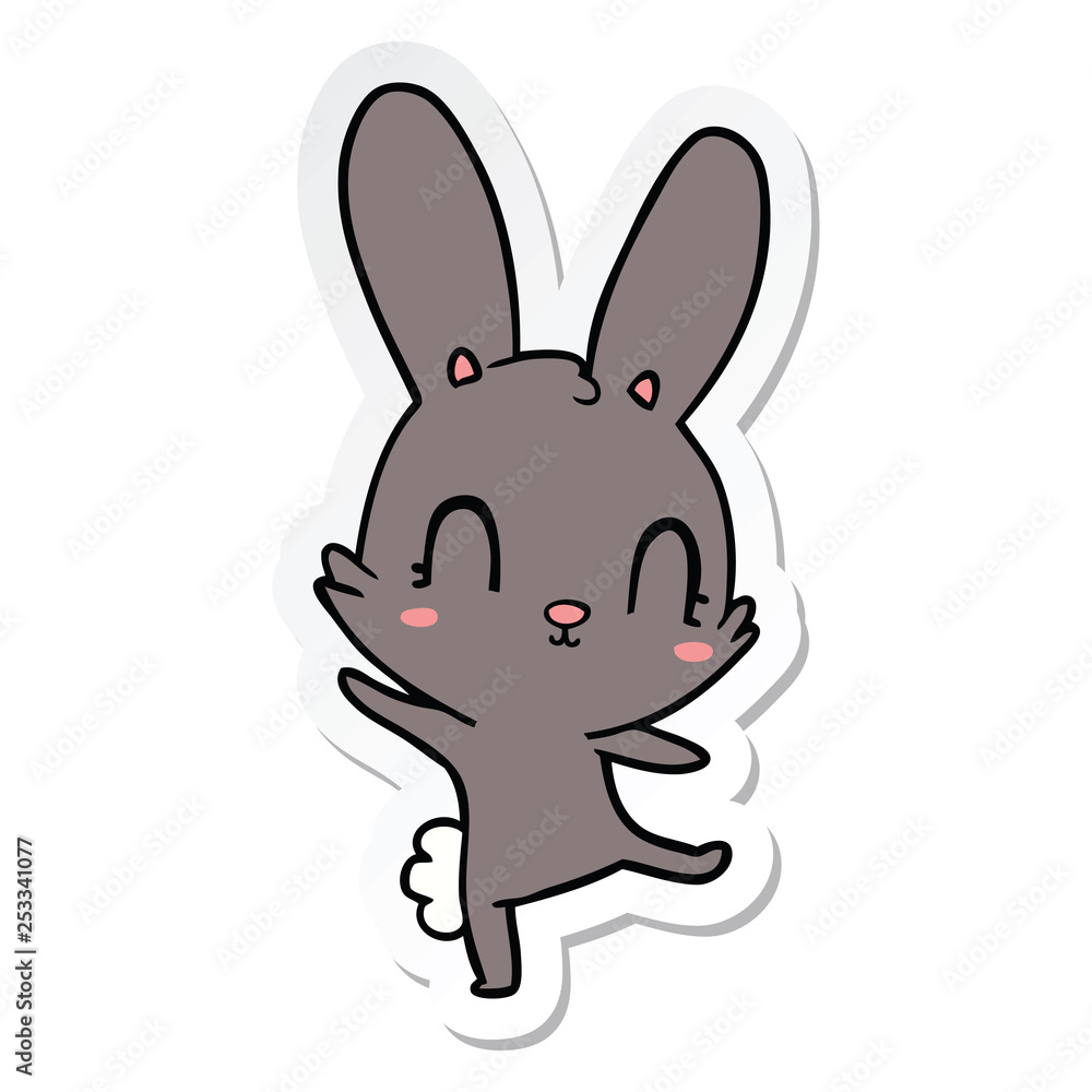 sticker of a cute cartoon rabbit dancing sticker of a cute cartoon rabbit dancing