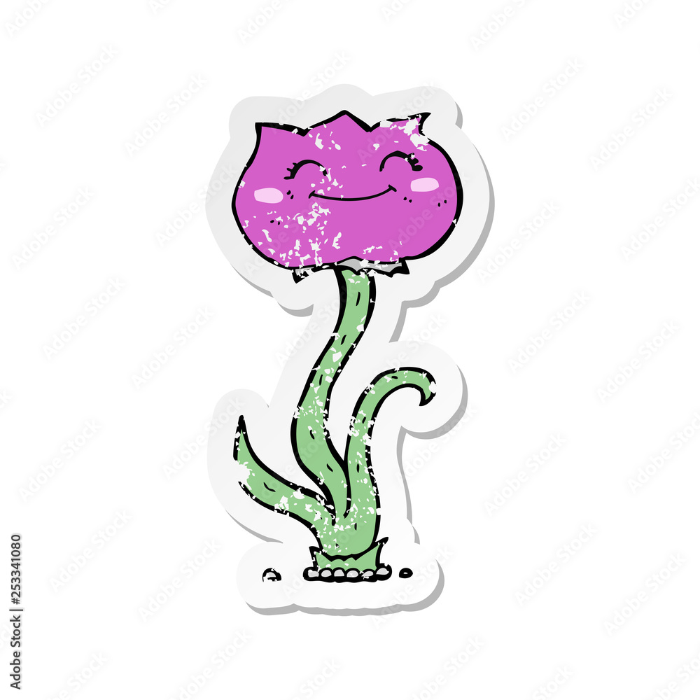 retro distressed sticker of a cartoon flower retro distressed sticker of a cartoon flower