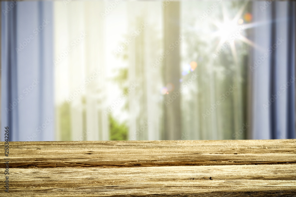 Desk of free space and blurred background of window and spring time. Desk of free space and blurred background of window and spring time.