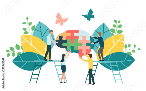 Creative brainstorming business process and business strategy concept for team building ,co-working and collaboration. Flat design for web banner, marketing material and presentation, 