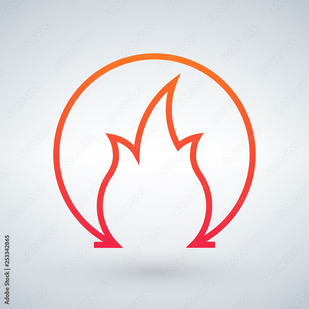 Fototapeta premium Fire or flame in circle simple Logo. Vector illustration isolated on white background.