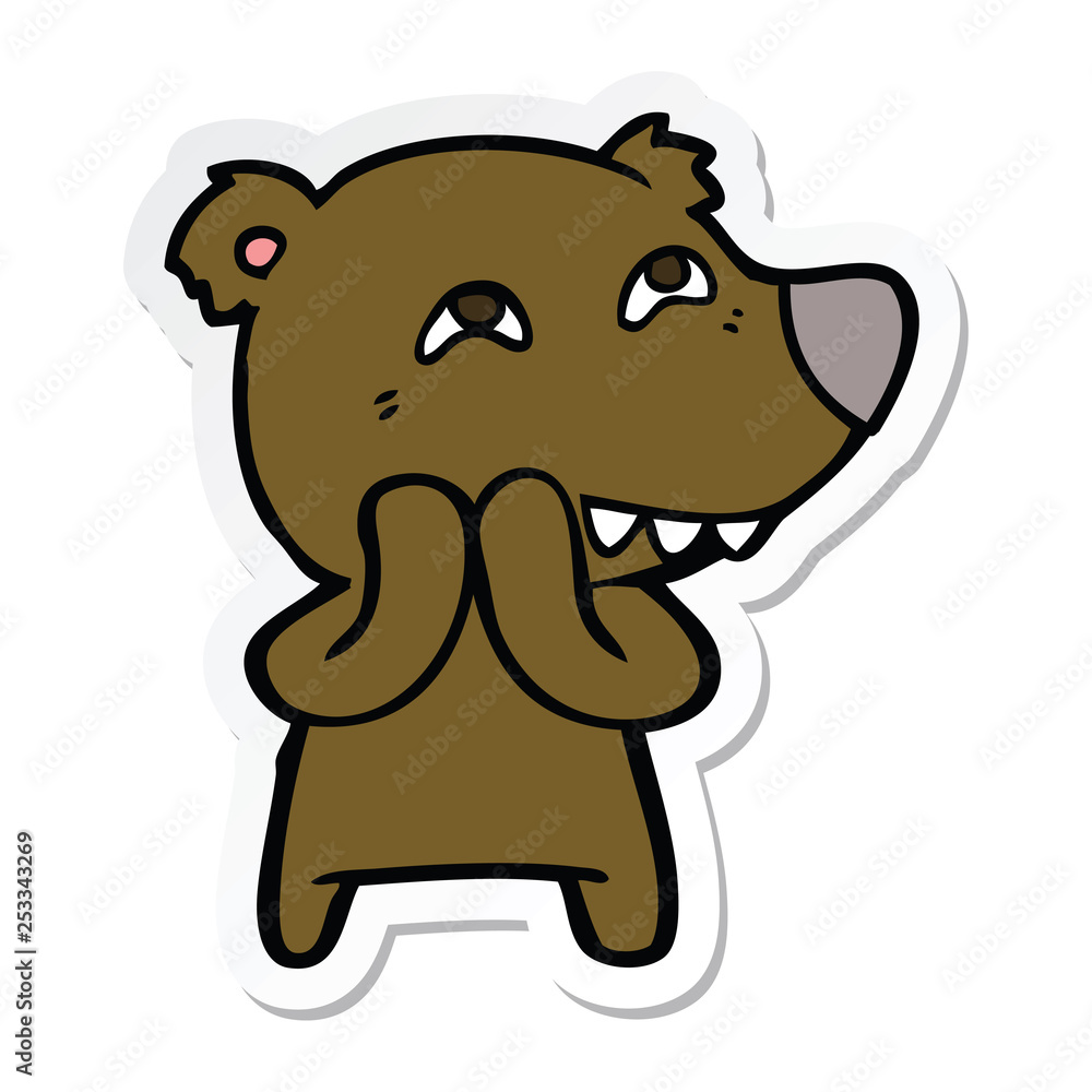 Obraz premium sticker of a cartoon bear showing teeth