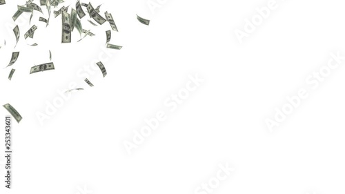 One hundred dollar bills falling through air photo