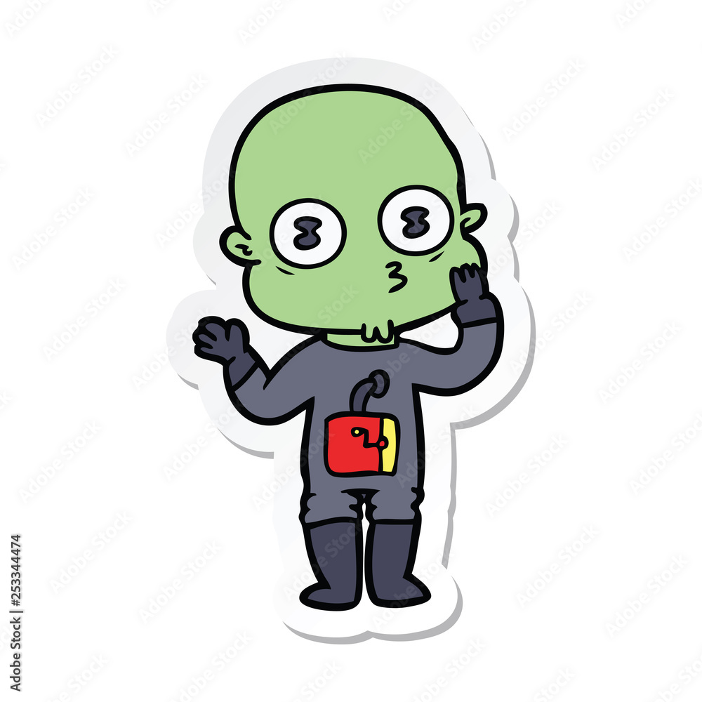 sticker of a cartoon weird bald spaceman sticker of a cartoon weird bald spaceman