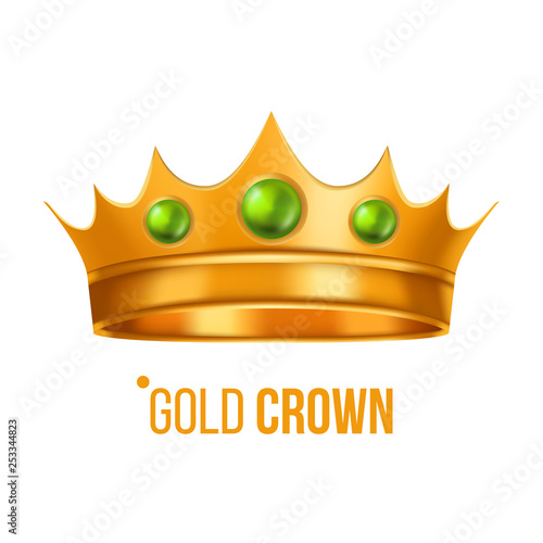 Gold Crown Vector. Nobility Baroque Object. Isolated Realistic Illustration