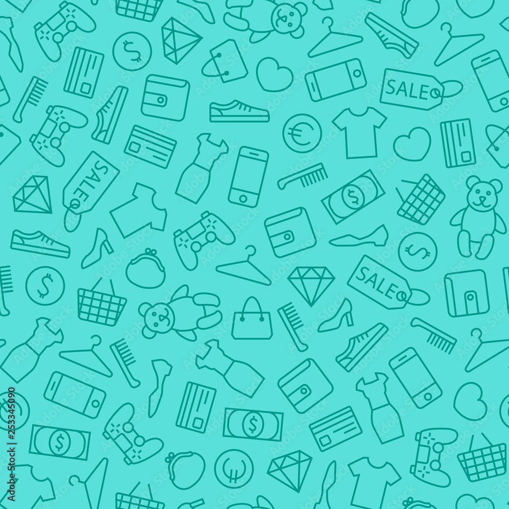 Seamless vector background with line shopping icons Seamless vector background with line shopping icons