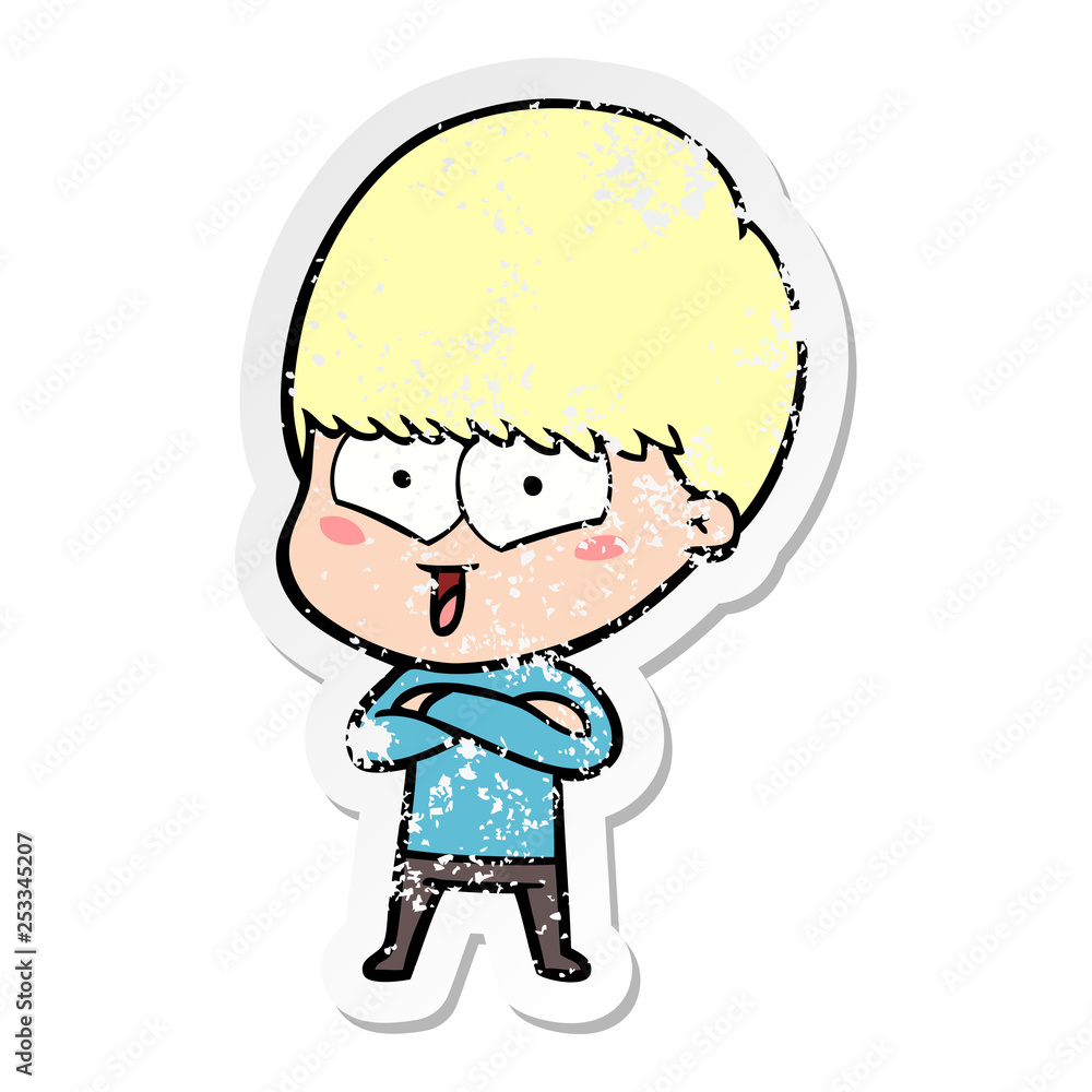 distressed sticker of a cartoon happy boy distressed sticker of a cartoon happy boy