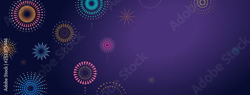 Fireworks, firecracker at night, celebration background, winner, victory poster, banner - vector illustration