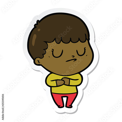 sticker of a cartoon grumpy boy
