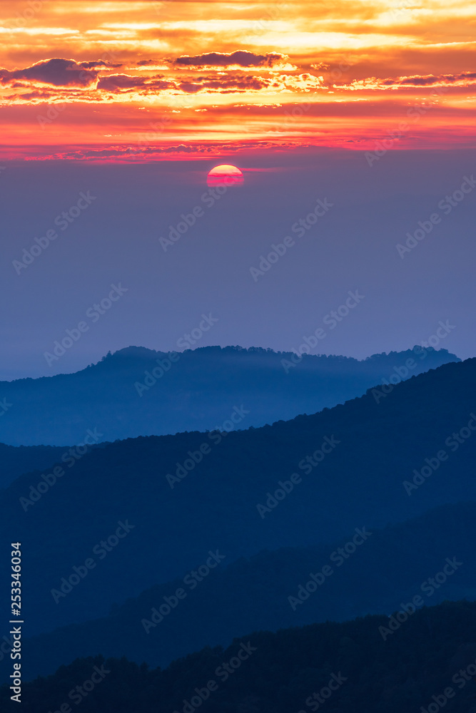 The beauty of the sky Sunrise On the highest mountain in Thailand