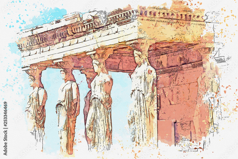 Acropolis of Athens. The Parthenon. Athens. Greece Hand Drawn Sketch  Illustration - Fridge Magnet : Amazon.nl: Home & Kitchen