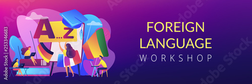 Foreign language workshop concept banner header.