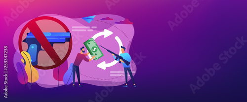 Arms trafficking concept banner header.