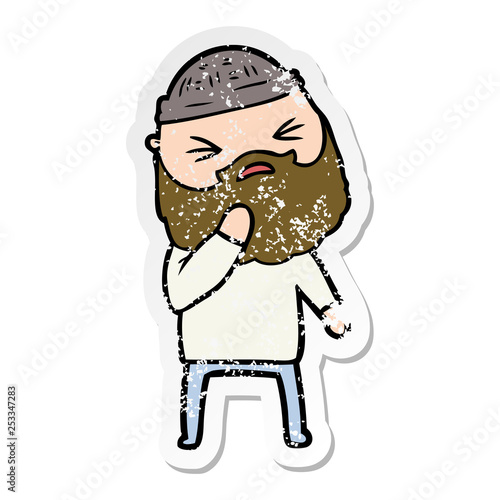 distressed sticker of a cartoon man with beard