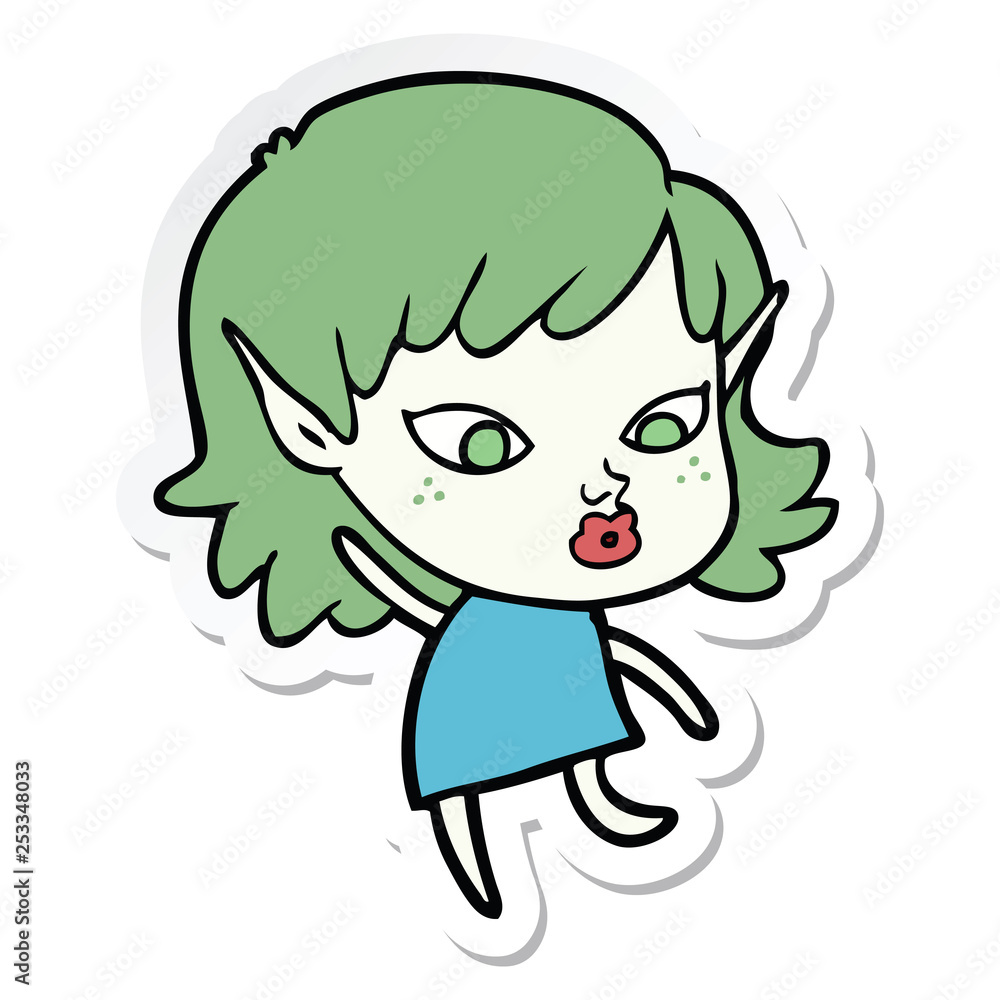 sticker of a pretty cartoon elf girl sticker of a pretty cartoon elf girl