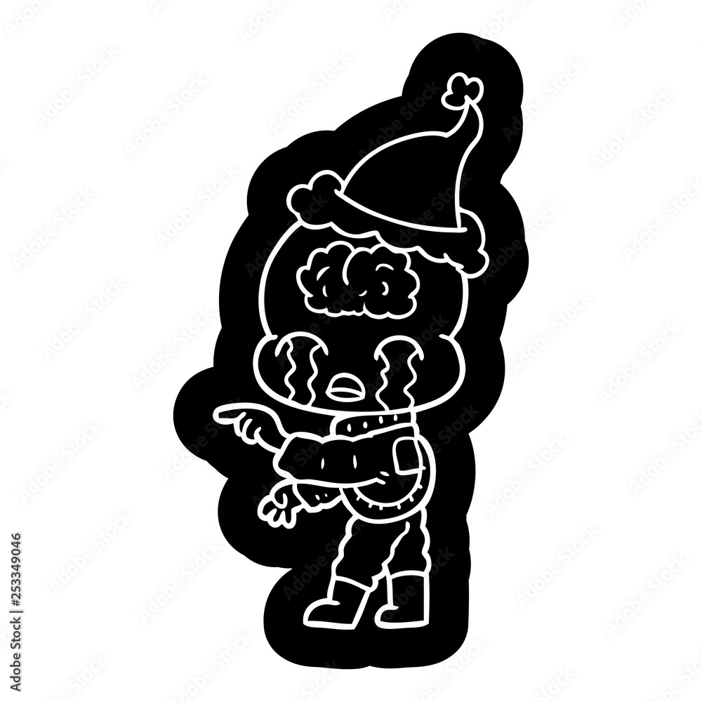 cartoon icon of a big brain alien crying and pointing wearing santa hat cartoon icon of a big brain alien crying and pointing wearing santa hat