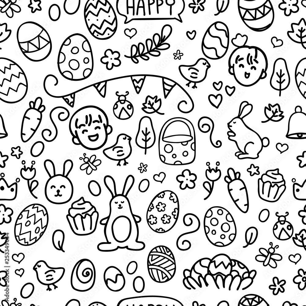 Easter day hand drawn seamless pattern background Easter day hand drawn seamless pattern background