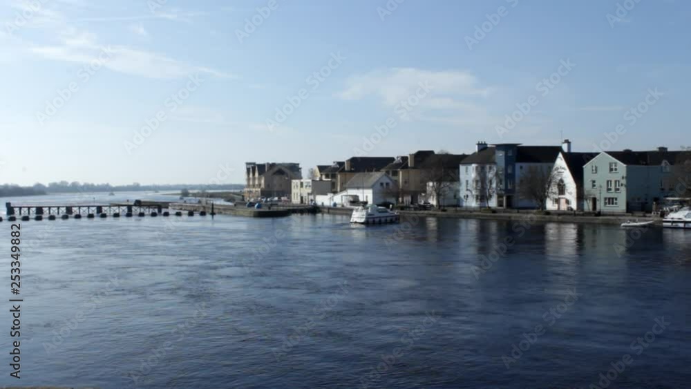 A boat docking in Athlone, Ireland.