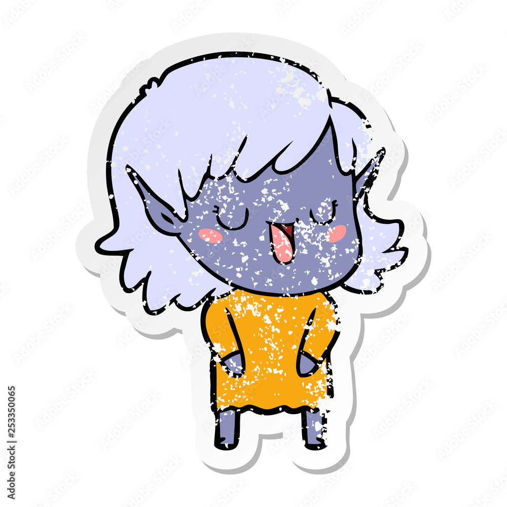 distressed sticker of a cartoon elf girl distressed sticker of a cartoon elf girl