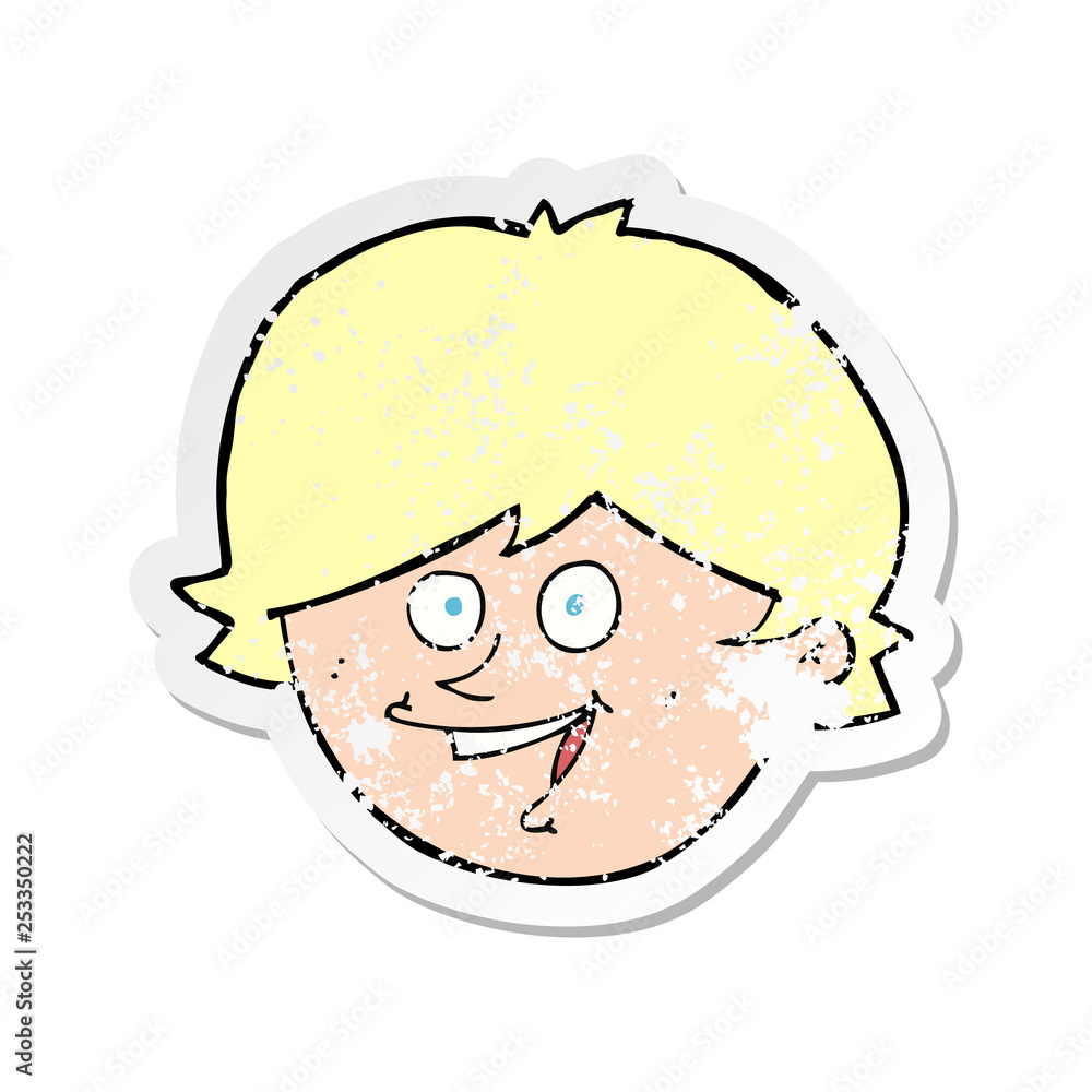 retro distressed sticker of a cartoon happy boy face retro distressed sticker of a cartoon happy boy face