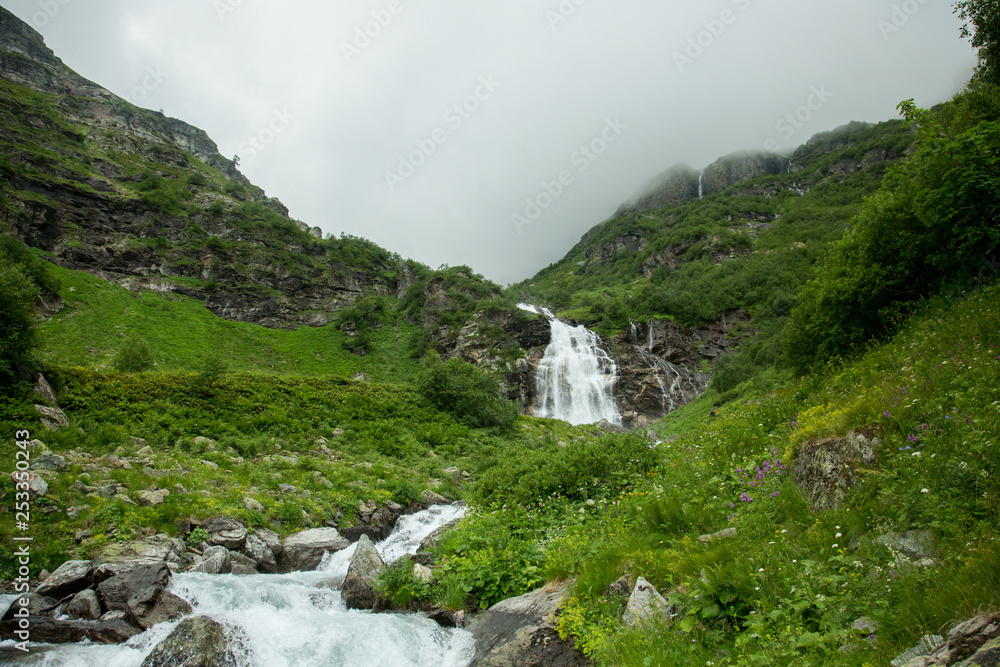 Beautiful mountain waterfall in the South