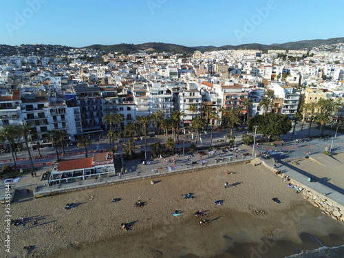 Aerial view of Sitges. Village of Barcelona. Catalonia. Spain. Drone photo