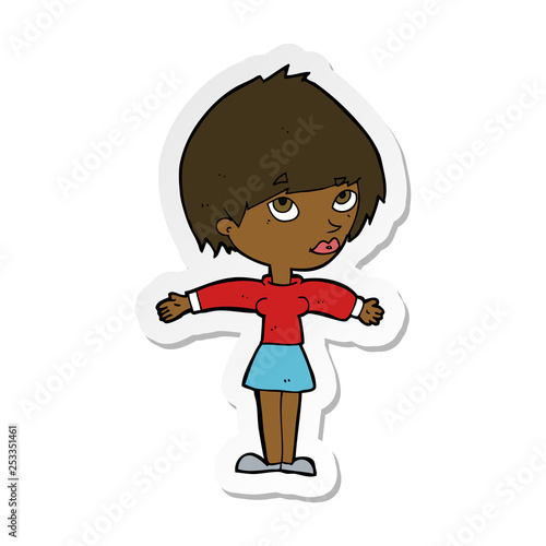 sticker of a cartoon woman with open arms