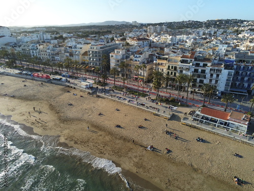 Aerial view of Sitges. Village of Barcelona. Catalonia. Spain. Drone photo