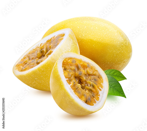 Yellow maracuya (passion fruit) isolated on white background