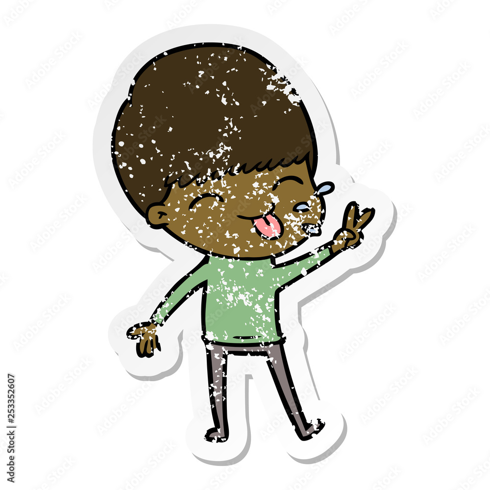 distressed sticker of a cartoon boy distressed sticker of a cartoon boy