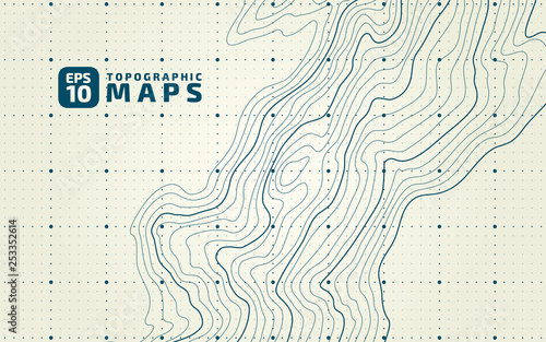 The stylized height of the topographic contour in lines and contours. The concept of a conditional geography scheme and the terrain path. Vector illustration.
