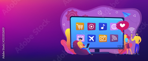 Smart TV applications concept banner header.