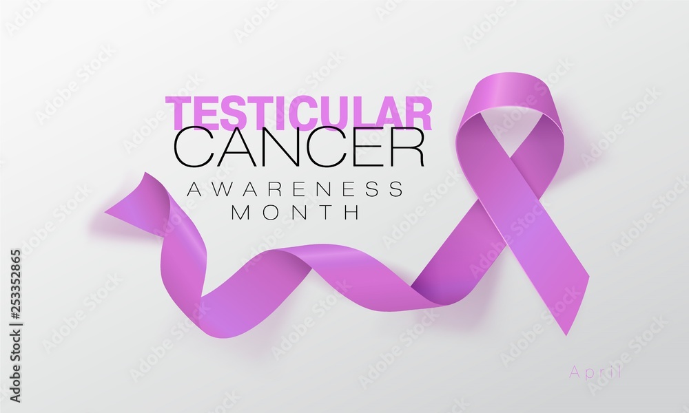 Testicular Cancer Awareness Calligraphy Poster Design. Realistic Orchid Ribbon. April is Cancer Awareness Month. Vector Testicular Cancer Awareness Calligraphy Poster Design. Realistic Orchid Ribbon. April is Cancer Awareness Month. Vector