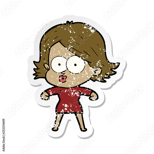distressed sticker of a cartoon girl pouting