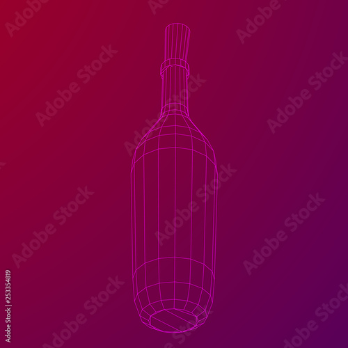 Wine bottle. Model wireframe low poly mesh vector illustration