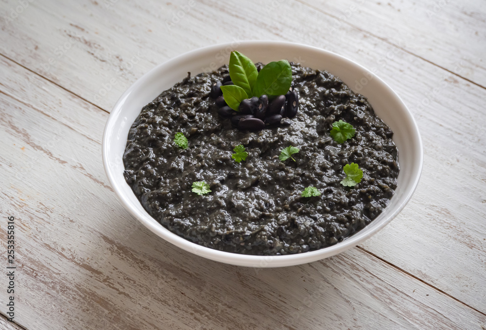 Black soup mashed black beans. Top view. Black soup mashed black beans. Top view.