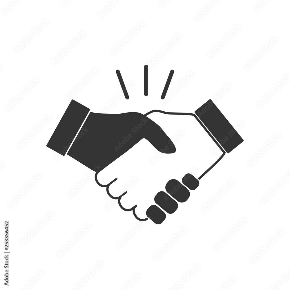 Hand, handshake icon. Vector illustration, flat design.