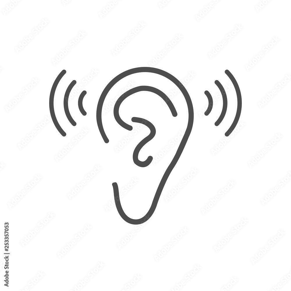 Ear hearing icon. Vector illustration, flat design. Ear hearing icon. Vector illustration, flat design.
