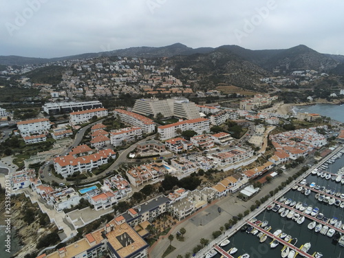 Fototapeta Naklejka Na Ścianę i Meble -  Sitges by Drone. Aiguadolc harbor. Barcelona. Spain. Aerial photo